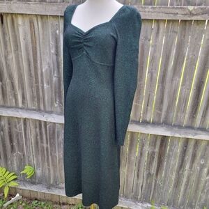 INC International Concepts Green Sparkle Ruched Long Sleeve Sheath Dress